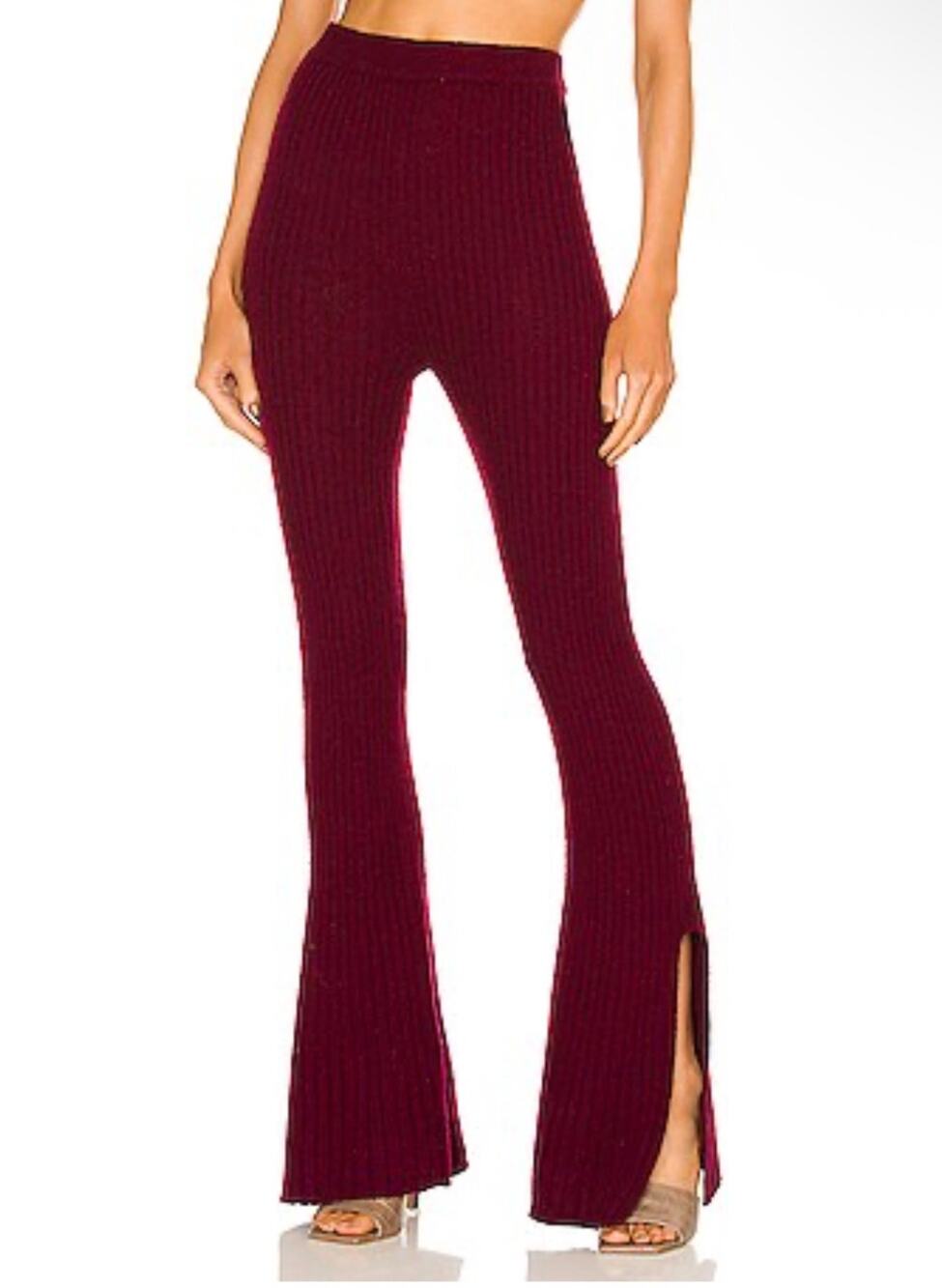 New something navy ribbed cashmere blend knitted flare pants